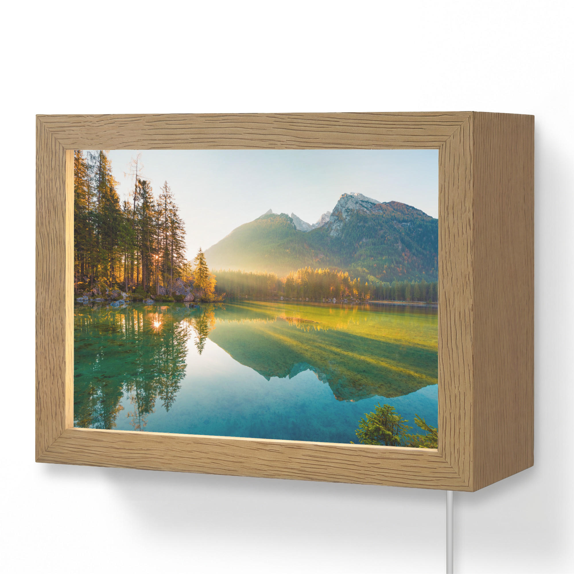 OnlyWow NÁSTĚNNÁ LAMPA Jezero - Les - Hory - Příroda - Slunce - Krajina 20x15 cm