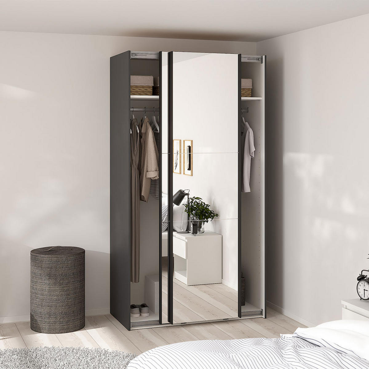 SCHIEBETÜRENSCHRANK, Como, Grau, Holzwerkstoff, 119 x 67 x 221 cm - Grau, Holzwerkstoff (119/221/67cm) - ebuy24