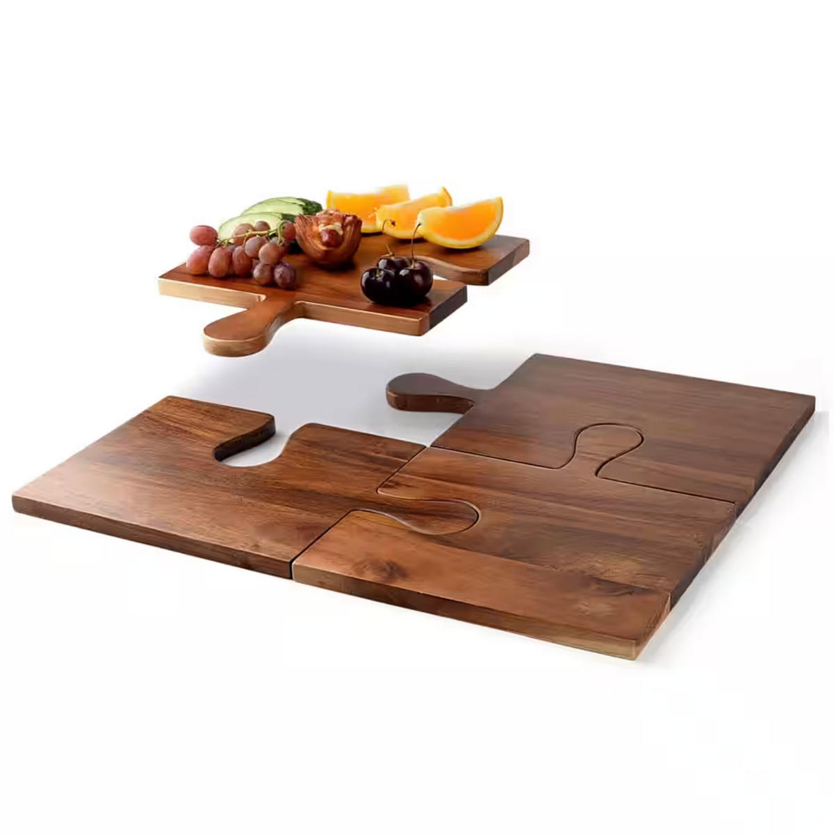 SERVIERBRETT 4-tlg. Akazienholz Puzzle-Design 50/40 cm - Akaziefarben, Holz (50/1.5/40cm) - Quality Elegance