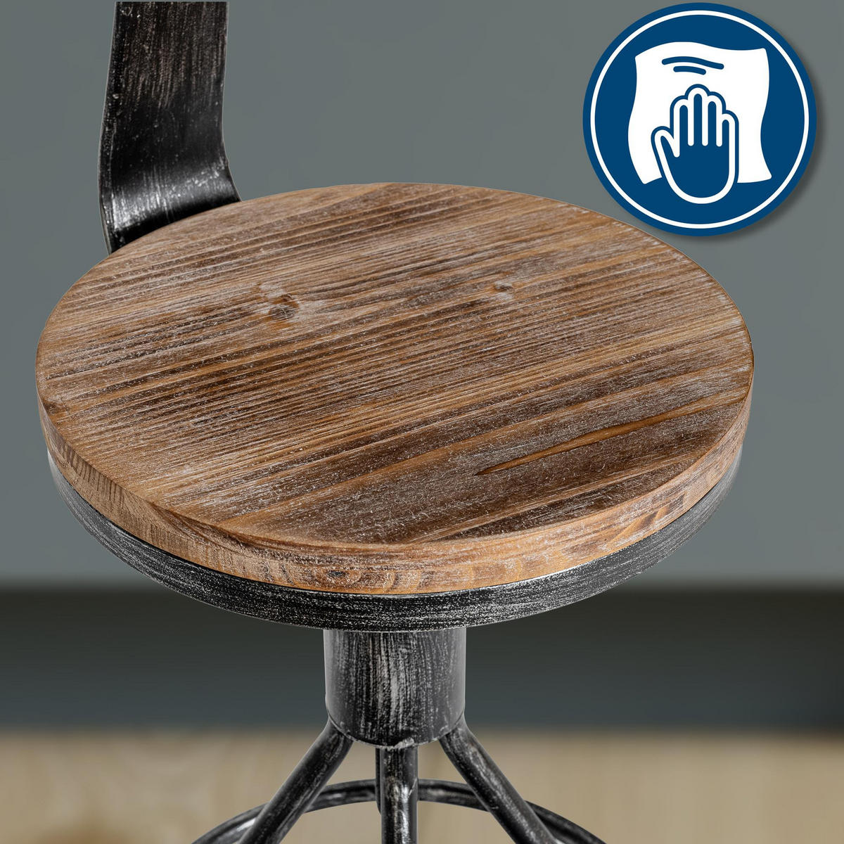 BARHOCKER Holz antik silber - Silberfarben, Holz/Metall (41/96/41cm) - CLP