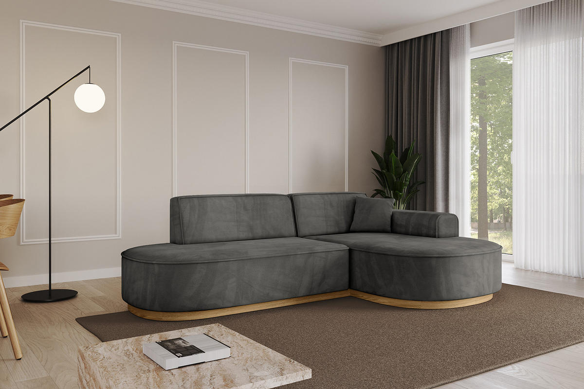 ECKSOFA Ottomane Rechts MARI-L1-v2 - 243x171x83 cm Dunkelgrau Velours - Dunkelgrau, Holzwerkstoff/Textil (171/243cm) - ALTDECOR