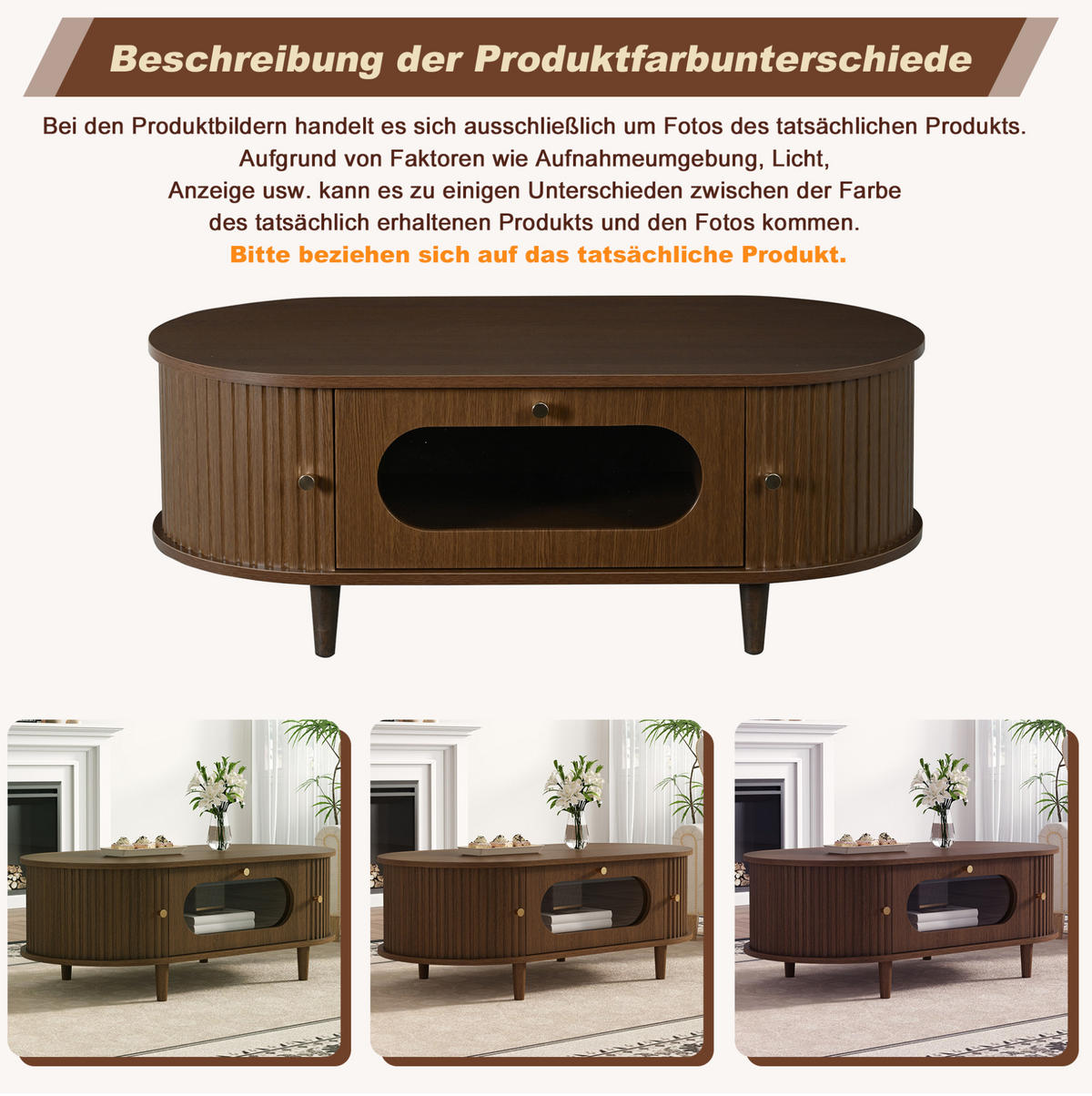 COUCHTISCH 100/50/36 cm mit Schublade, 2 Rollladentüren und Acrylfront, Walnussholzfarben - Nussbaumfarben, Holzwerkstoff (100/50/36cm) - Redom