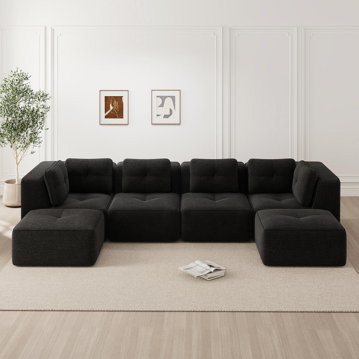 ECKSOFA 386/177/69 cm schwarz aus Cord modular ohne Aufbau - Schwarz, Textil (177/386cm) - OKWISH