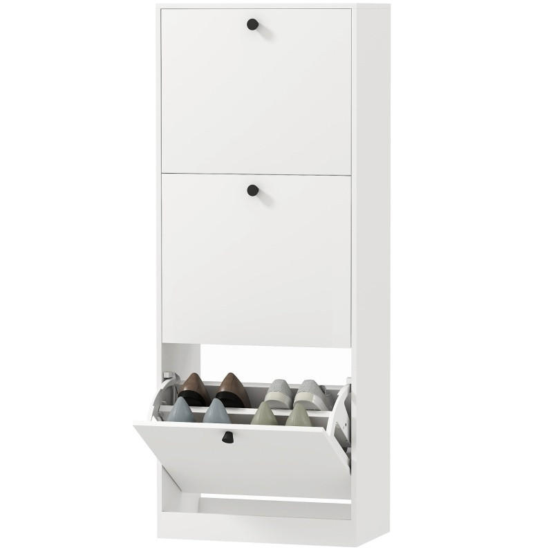 SCHUHSCHRANK mit 3 Klappen 47/26/120 cm in Weiß, schmales Design - Weiß, Holz (47/120/26cm) - BEAOK