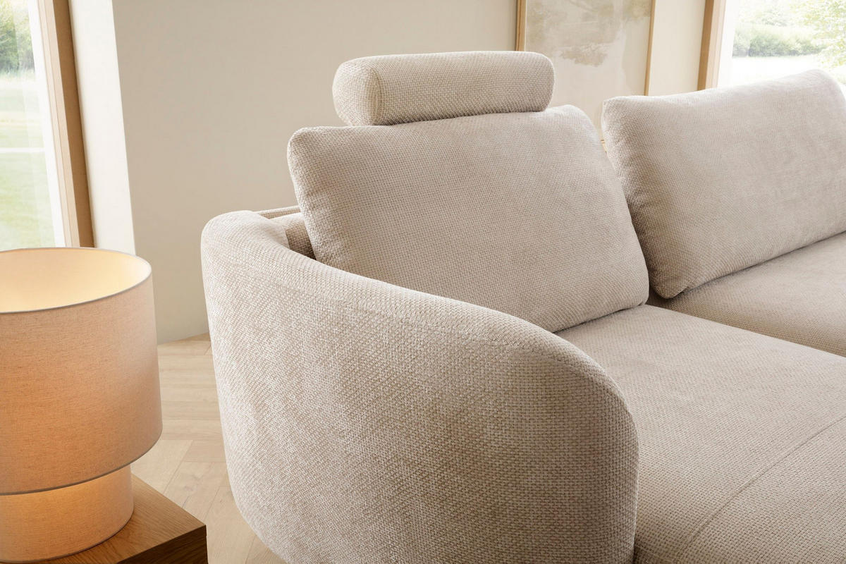 ECKSOFA VICO Beige Chenille mit Schlaffunktion - Beige, Holz (260/180cm) - MASSENO