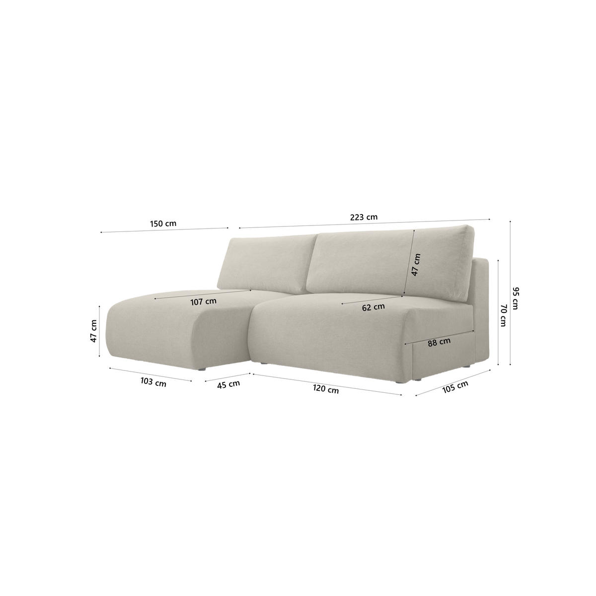 ECKSOFA Ripley mit Schlaffunktion, Hellgrau - Hellgrau, Textil (223/150cm) - Fedve