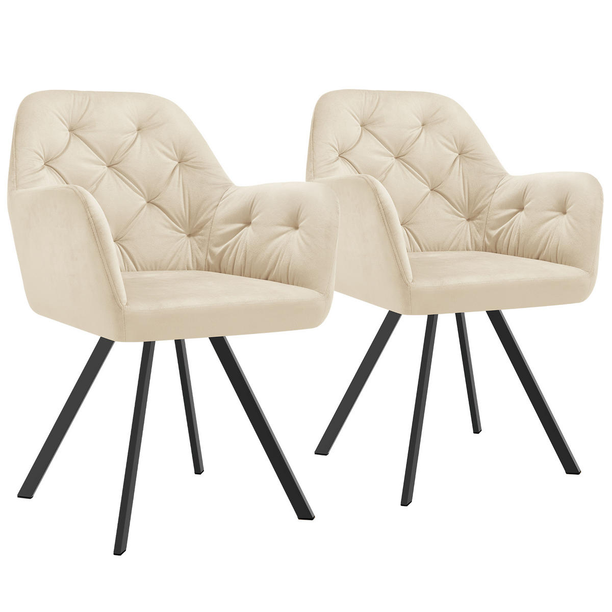 ARMLEHNSTUHL Drehbarer Samt 2er Set Lucia 58 x 58 x 87 cm creme - Creme, Kunststoff (58/87/58cm) - tectake