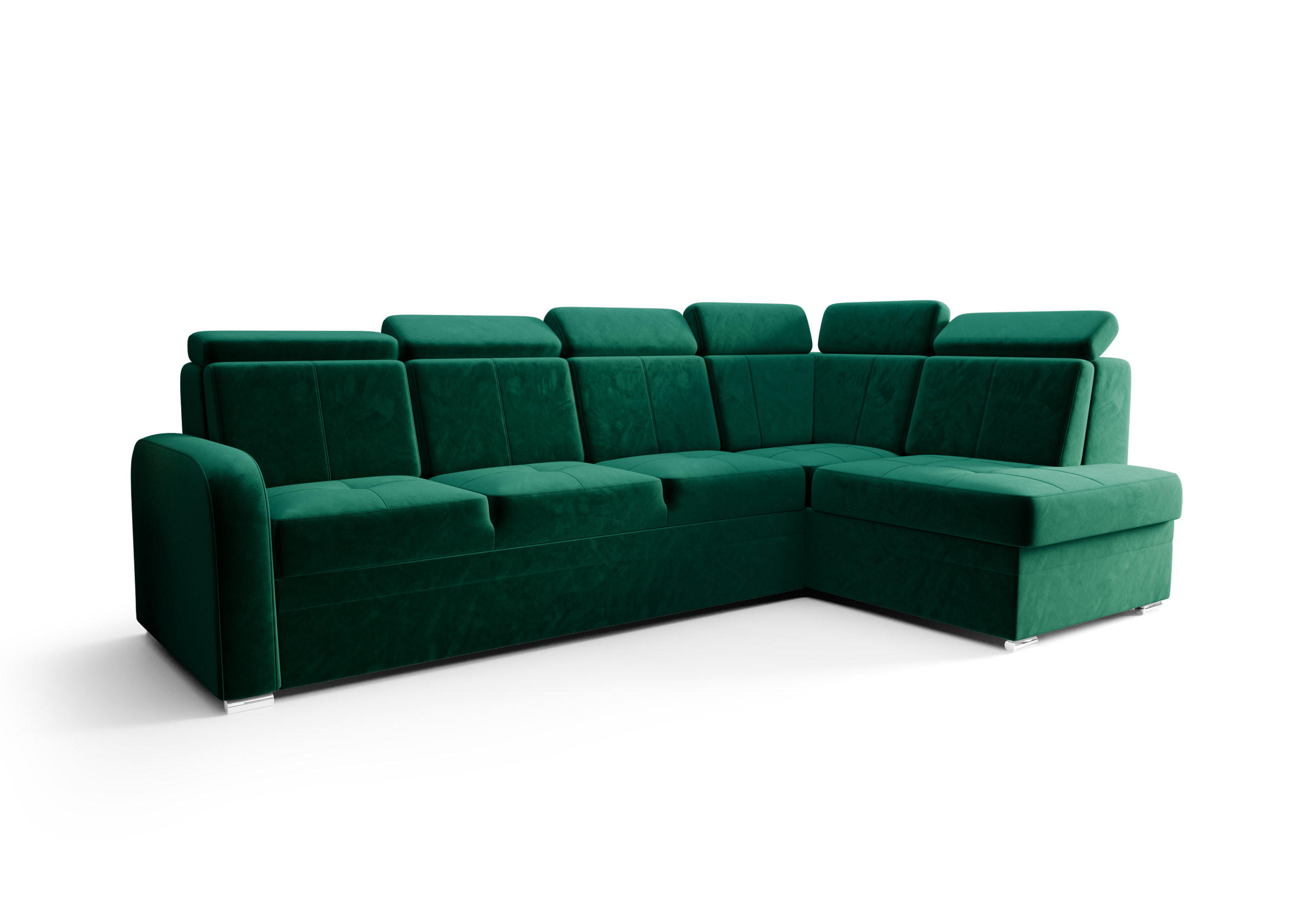 ECKSOFA KONGO RBN11, Eckcouch in L-Form mit Schlaffunktion, Farbe: Grün, Velourstoff, Ottomane Rechts - Grün, Textil (304/180cm) - O-Sofa