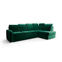 ECKSOFA KONGO RBN11, Eckcouch in L-Form mit Schlaffunktion, Farbe: Grün, Velourstoff, Ottomane Rechts - Grün, Textil (304/180cm) - O-Sofa