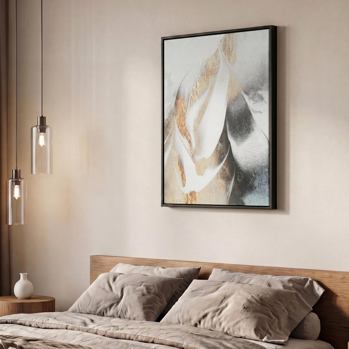 LEINWAND Bilder mit Rahmen - Luxus - Abstrakt - Gold - Weiß - 50x70 - Goldfarben, Textil (50/70cm) - MuchoWow