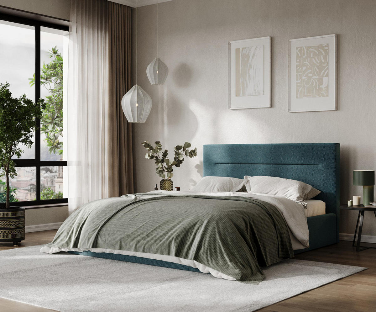 POLSTERBETT Liline 180/200 cm Türkis im Inari Stoff - Türkis/Schwarz, Holz/Holzwerkstoff (180/200cm) - AltaBeds