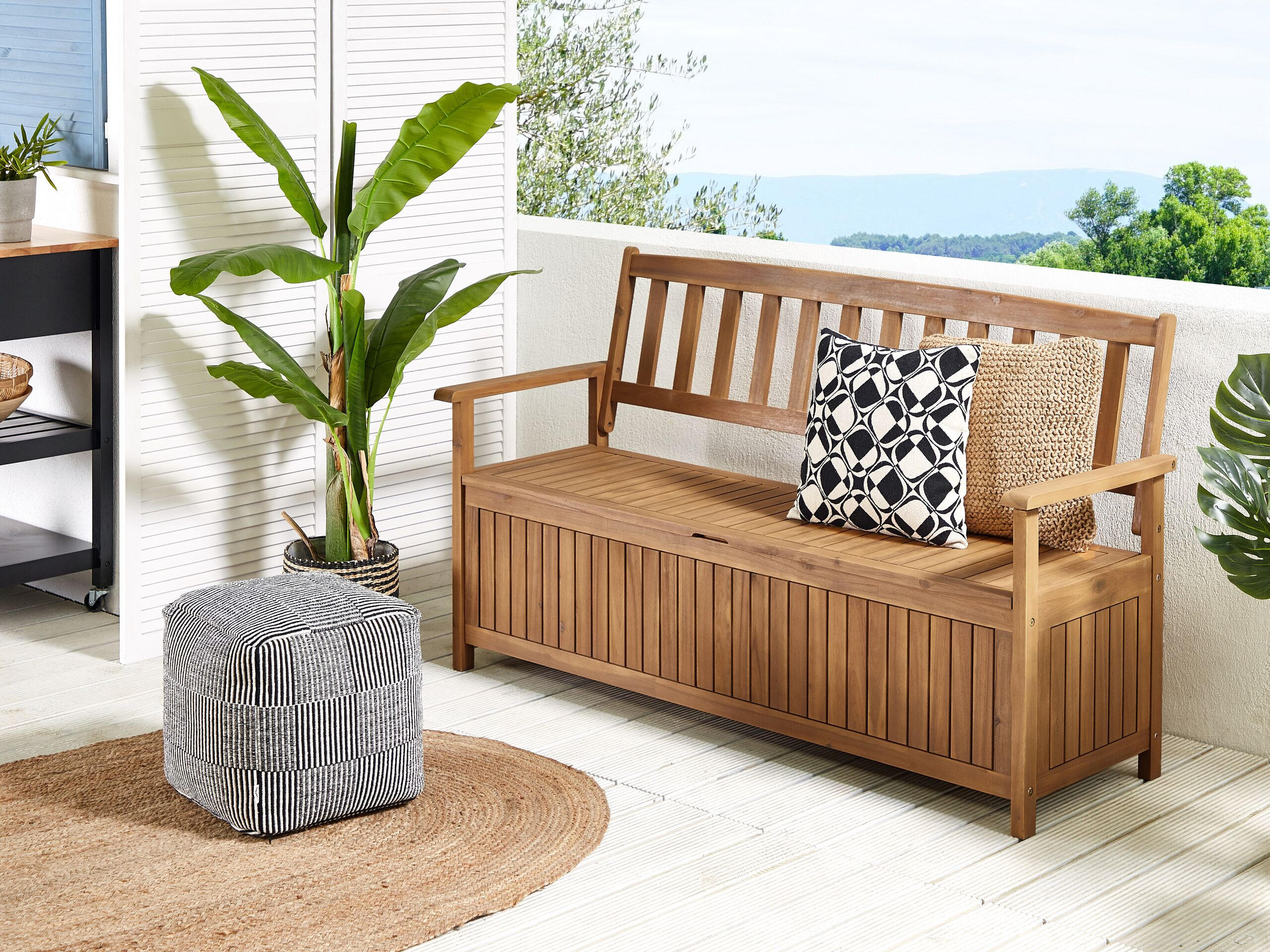 GARTENBANK Akazienholz hellbraun mit Stauraum 160 cm Sovana - Hellbraun, Holz (160/91/60cm) - Beliani