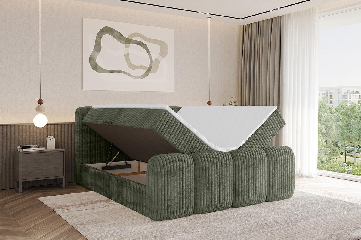 BOXBETT mit Matratze H4 und Lattenrost - NINA-Z - 120x200 cm - Olive - Olivgrün, Holzwerkstoff (120/200cm)