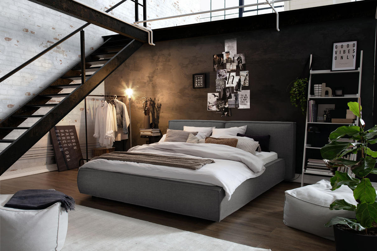 POLSTERBETT CARLO Anthrazit Massivholz - Anthrazit, Textil (140/200cm) - KAWOLA