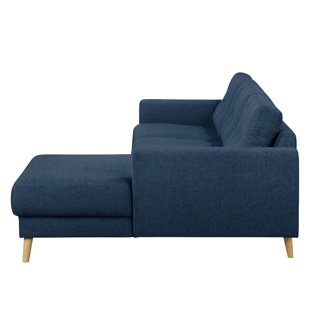 ECKSOFA mit Longchair - Hellbraun/Blau, Holz/Textil (233/148cm) - home24