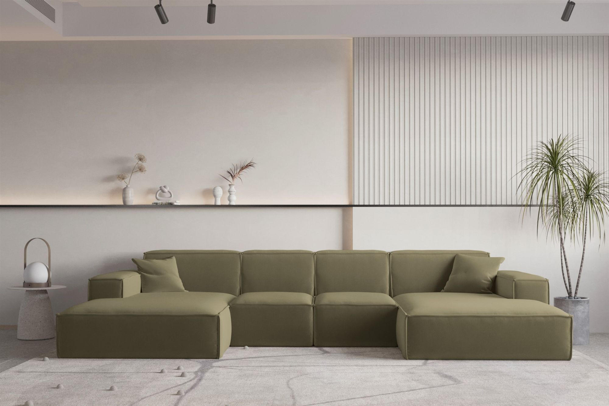 WOHNLANDSCHAFT Celes Premium Xs Opera - Olivgrün, Holzwerkstoff/Textil (342/73/165cm) - Fun Möbel