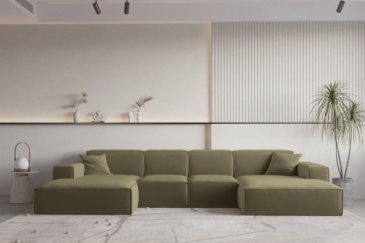 WOHNLANDSCHAFT Celes Premium Xs Opera - Olivgrün, Holzwerkstoff/Textil (342/73/165cm) - Fun Möbel