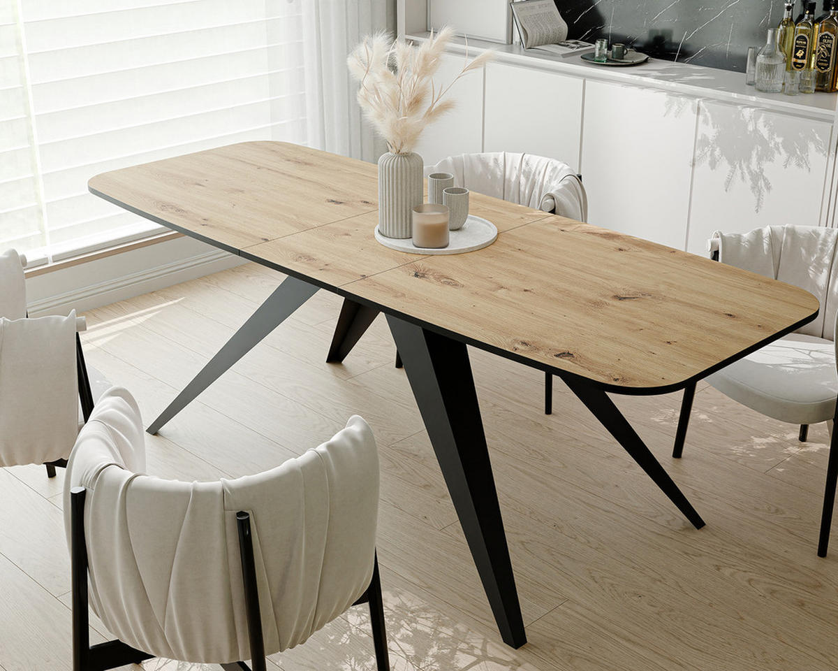 AUSZIEHTISCH FENTO 180/90/76 cm, Schwarz / Artisan-Eiche - Schwarz/Eiche Artisan, Holzwerkstoff/Metall (90/180/76cm) - Idohome