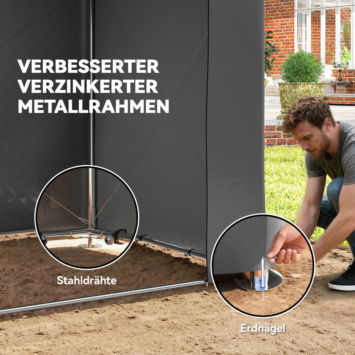 ZELTGARAGE 2,5x1,8 m Wasserdicht Garagenzelt mit aufrollbarer Reißverschlusstür - Dunkelgrau, Metall (180/202/247cm) - Outsunny