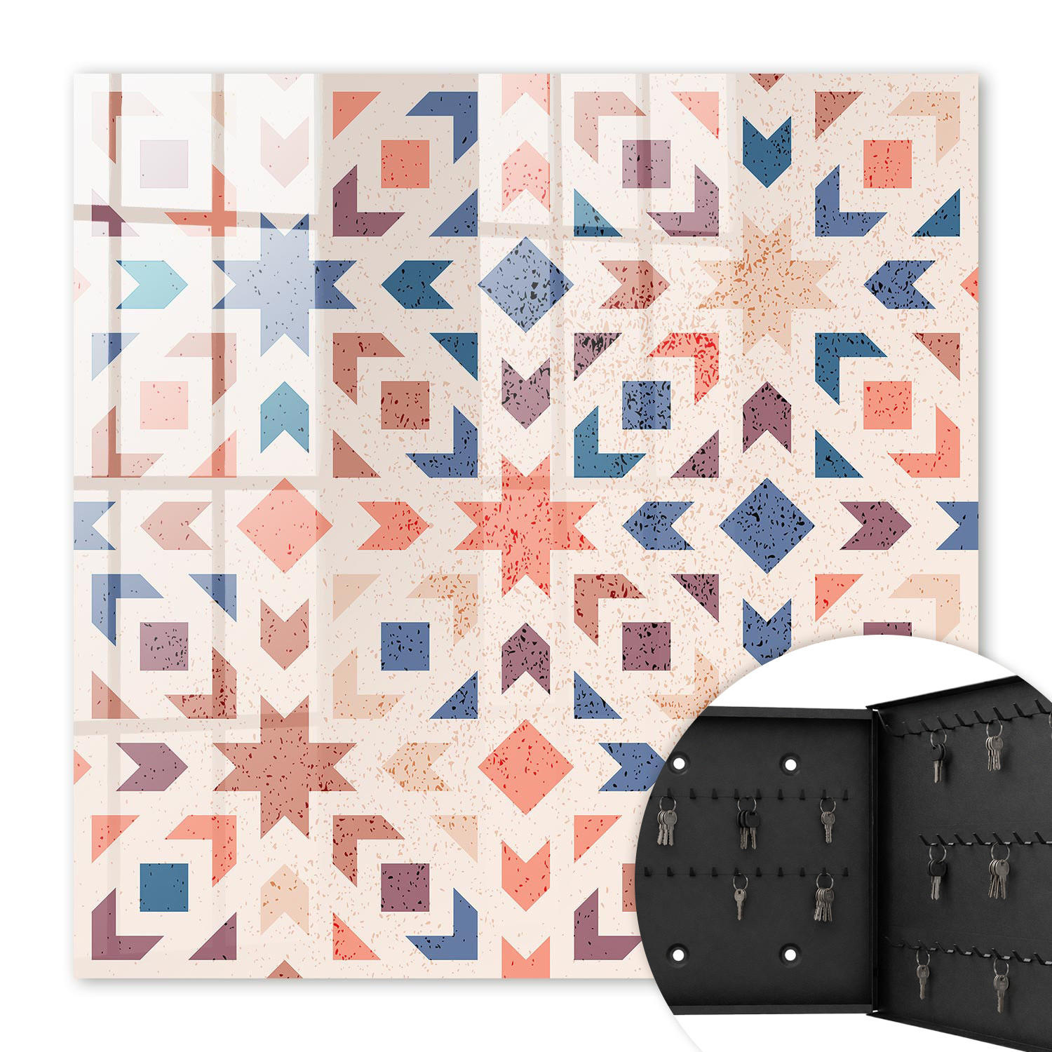 SCHLÜSSELBOX Schwarz 30x30 cm- Türöffnung nach rechts - Geometrisches Muster - Beige, Metall (30/30/5cm) - TULUP