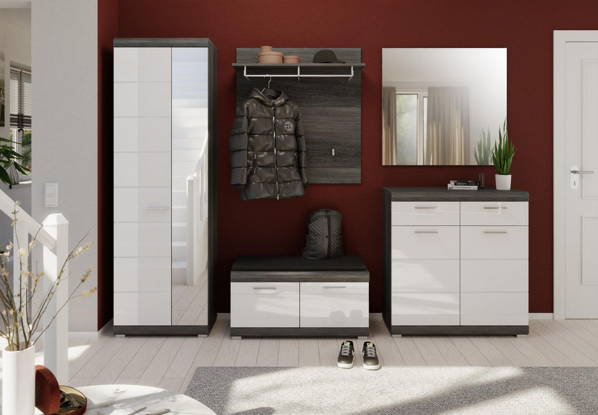 GARDEROBENKOMBINATION 5tlg. Scout Garderobe in Rauchsilber Nb. und weiß HG B/H/T: 272x197x40 cm - Anthrazit, Holzwerkstoff (272/197/40cm)