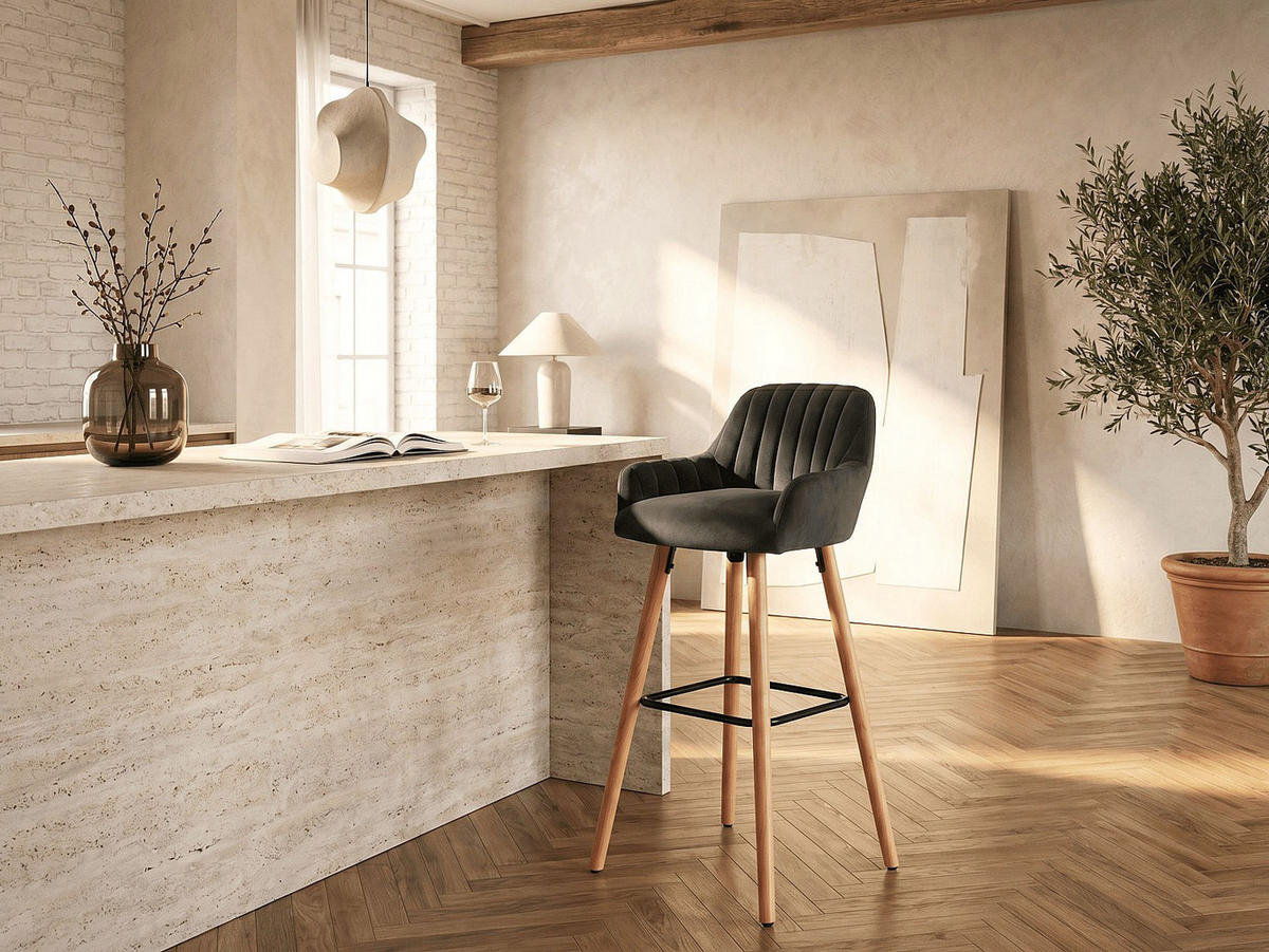 BARHOCKER - 47 cm x 52 cm - samt - schwarz Eleana - Schwarz, Textil (47/98/52cm) - Vente-Unique