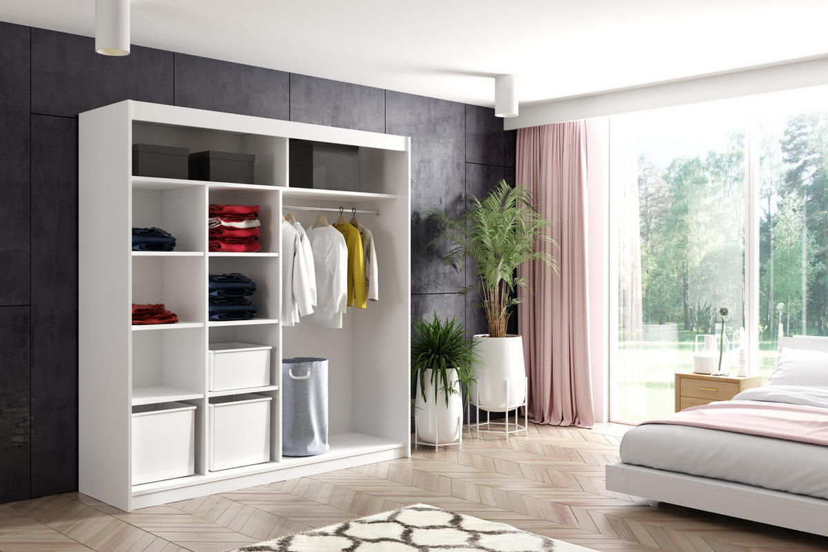KLEIDERSCHRANK mit Spiegel-Schiebetüren und Aluminium-Leisten - DEBI - 200 cm Schwarz - Schwarz, Holzwerkstoff (200/216/61cm) - ALTDECOR