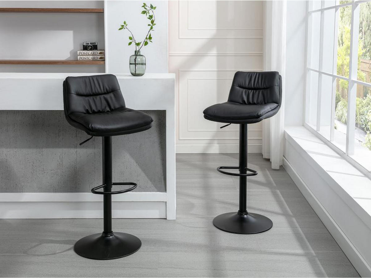 BARHOCKER 2er-Set - Kunstleder & Metall - Schwarz - KADERINA - Schwarz, Leder (52/106/41.5cm) - Vente-Unique