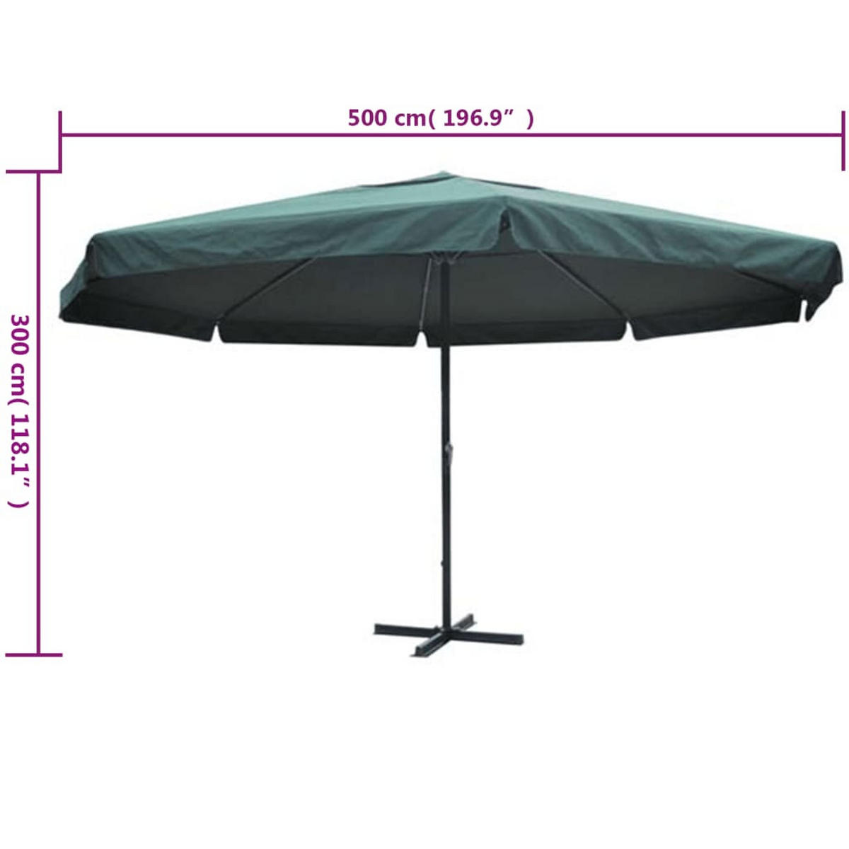 SONNENSCHIRM Grün Aluminium 500 Cm - Grün, Metall (500/500cm) - vidaXL