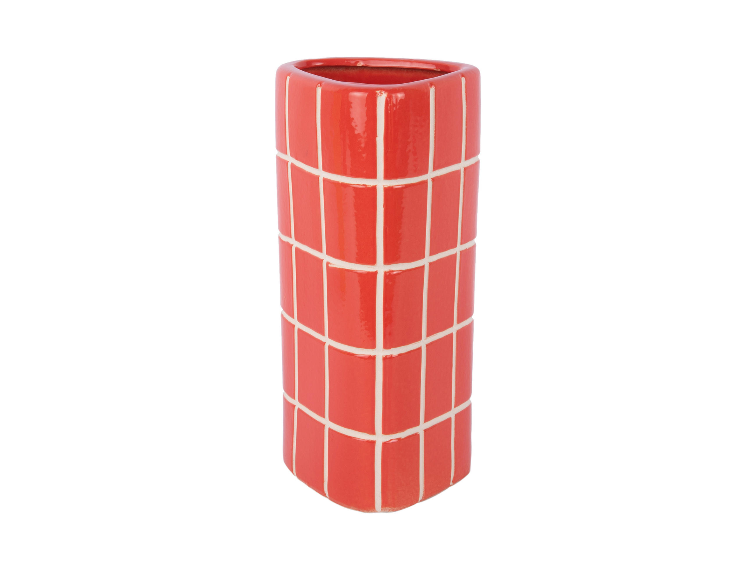 VASE Retro Tiles Triangular Medium - Rot - 12,6/11,5/26 cm - Rot, Stein (26cm) - Present Time