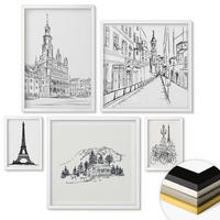 WANDBILDER 5er-Set - 50x50 cm & 20x30 cm & 40x60 cm Weißer Rahmen - Abstrakte Gemäldekompositionen - Weiß, Kunststoff (40/60cm) - ArtPrintCave