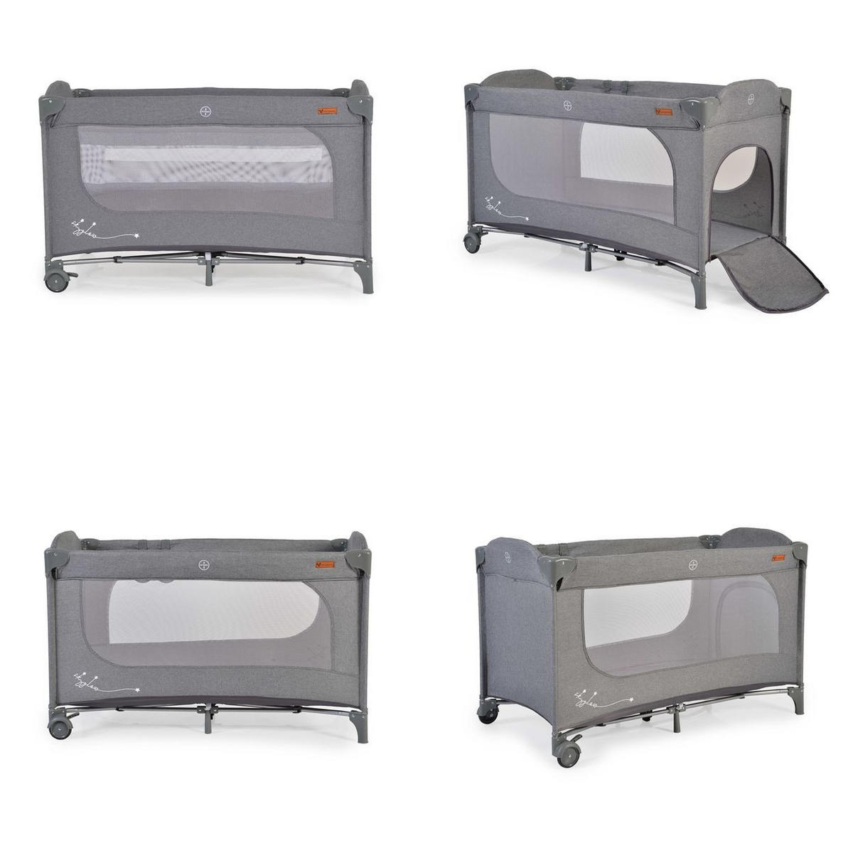 REISEBETT Skyglow 2 Ebenen grau Räder Matratze Seiteneingang Tasche Bremsen - Grau, Kunststoff (60/120cm) - Cangaroo