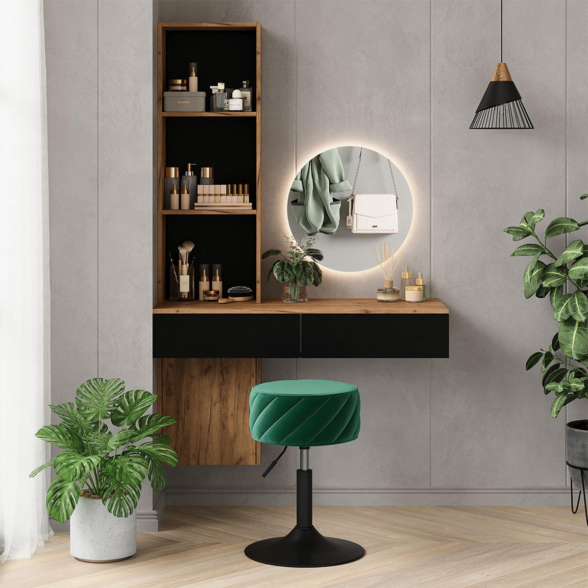 TOALETNÍ STOLEK Melora Dub/černá - barva dubu, kompozitní dřevo (100/155/40cm) - Vicco