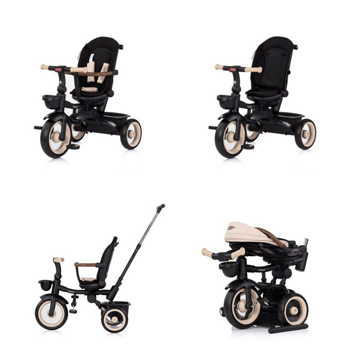 DREIRAD Urban beige Lenker mit Licht, klappbar, Sitz drehbar, Korb - Beige, Metall (94/51/98cm) - Chipolino