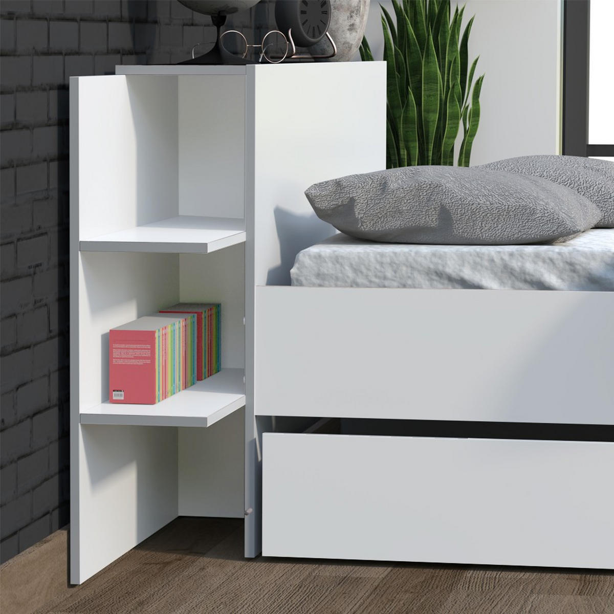 BETT CITY mit Kopfteil und Schublade/ Bett 140x190 - Weiß - Weiß, Holzwerkstoff (140/190cm) - Weber Industries