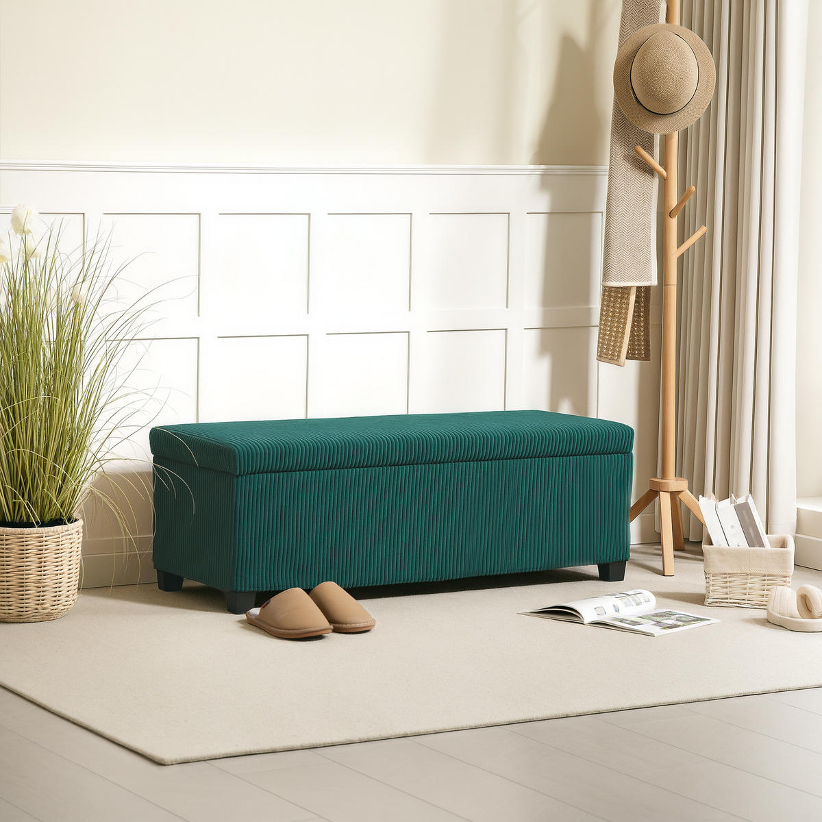 TRUHENBANK DE-16408 mit Stauraum und Cordbezug Grün - Grün, Textil (112/40/42cm) - ComfortXL