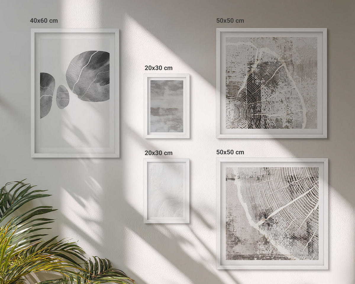 WANDBILDER 5er-Set - 50x50 cm & 20x30 cm & 40x60 cm Weißer Rahmen - Abstrakte moderne Formen - Weiß, Kunststoff (40/60cm) - ArtPrintCave