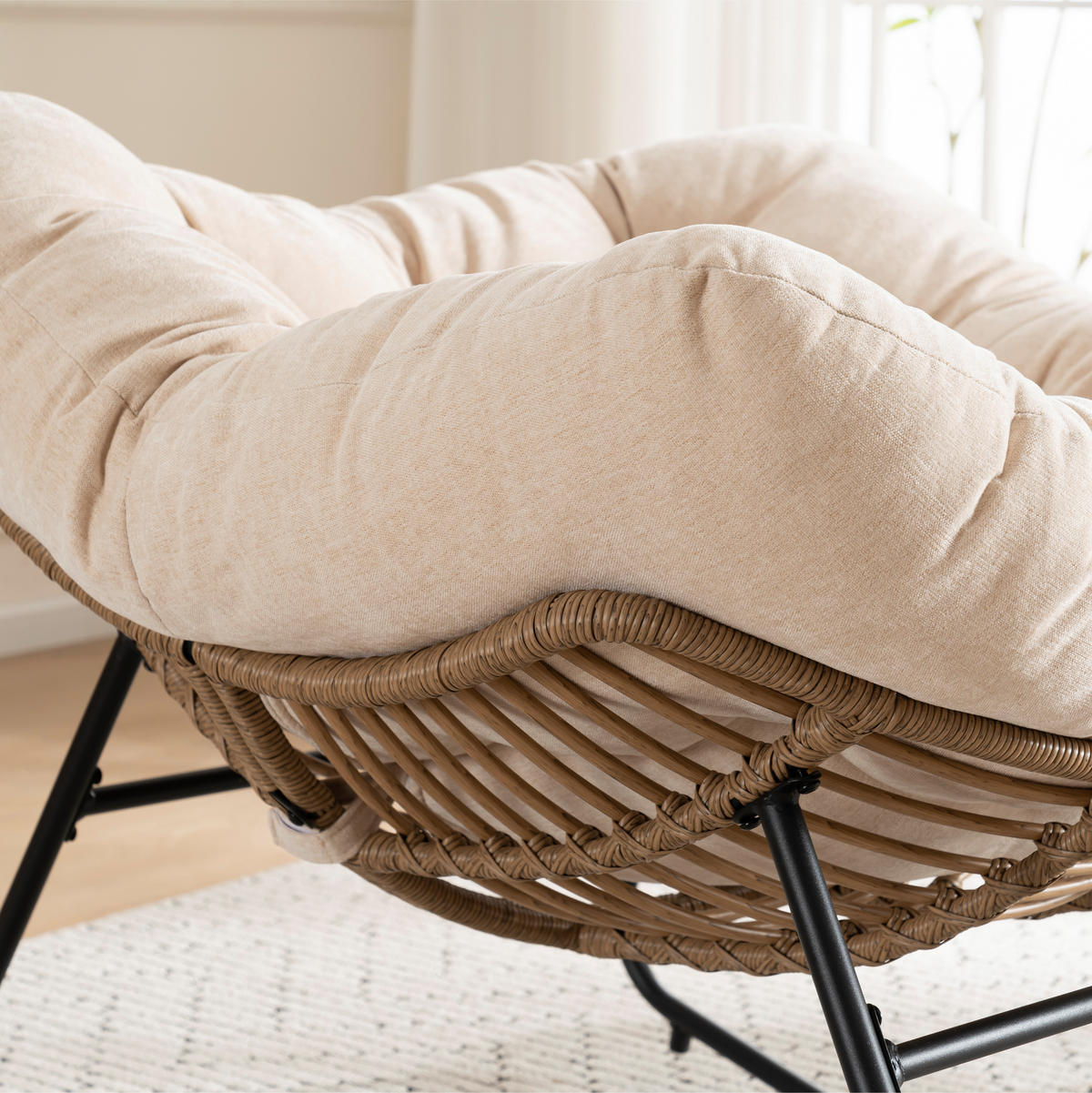 SCHAUKELSTUHL mit Chenille-Polsterung, moderner Akzentstuhl für Wohnzimmer, Schlafzimmer und Kinderzimmer - Beige, Textil (95/83/107cm) - Kaket