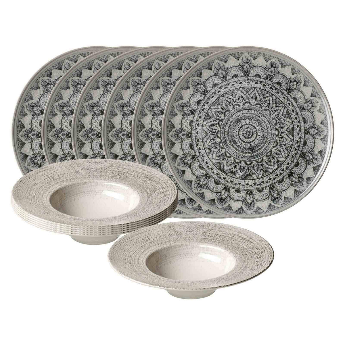 GOURMET-SET Rimini Mandala grau 12er Set - Grau, Keramik (1/1/1cm) - Ritzenhoff Breker