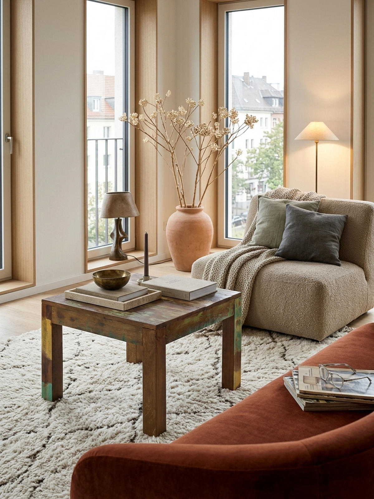 COUCHTISCH aus recyceltem Mango-Holz im Shabby-Chic Stil mit großer Tischplatte, Braun 60x60x47 cm - Braun, Holz (60/60/47cm) - KADIMA DESIGN