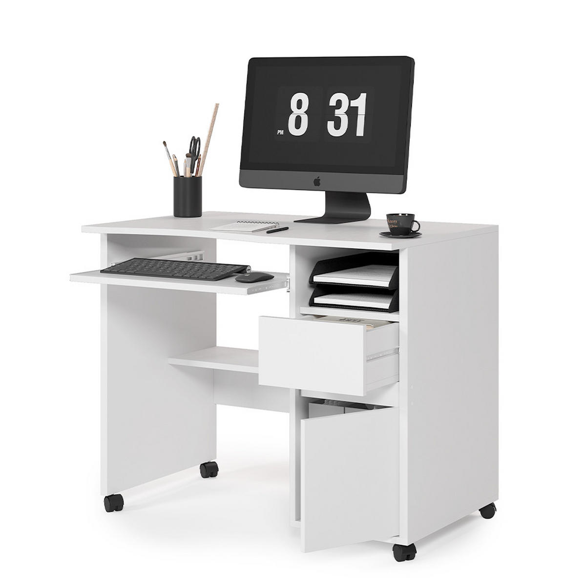 SCHREIBTISCH Polo Weiß 91 x 59 cm - Weiß, Holzwerkstoff (59/91/77cm) - Vicco