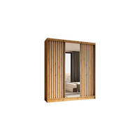KLEIDERSCHRANK mit Spiegel-Schiebetüren und Aluminium-Leisten, LED-Beleuchtung - LAMELO - 180 cm Artisan+Artisan+Weiß - Eiche Artisan/Weiß, Holzwerkstoff (180/216/61cm) - ALTDECOR