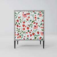 SIDEBOARD FLOWERS AND STRAWBERRIES, Grau, 57,5x42x72,5 cm, Schwarze Metallfüße - Multicolor/Schwarz, Holzwerkstoff/Metall (57.5/72.5/42cm) - SpaceRebels