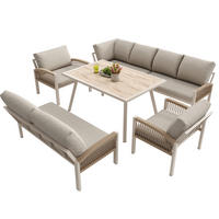 GARTENSET L-Form 8 Personen Beige Inkl. Tisch & 2 Sesseln - Beige, Metall - FLIEKS