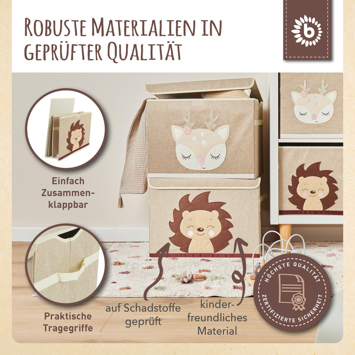 AUFBEWAHRUNGSBOX mit Deckel Igel Piksi - Hellbraun/Beige, Textil (51/36cm) - Bieco Spielwaren