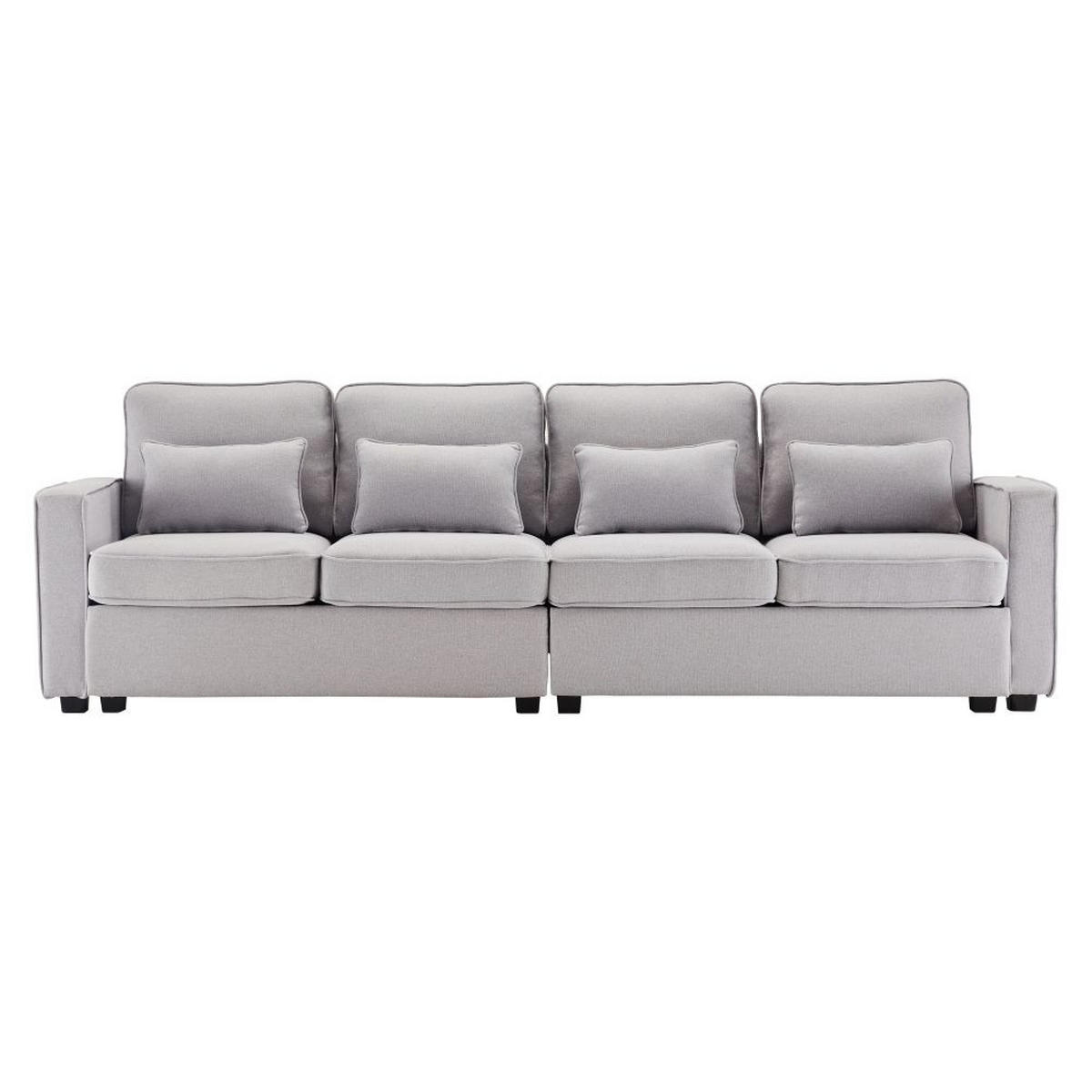 VIERSITZER-SOFA in Hellgrau Leinen mit 4 Kissen - Hellgrau, Textil (83/87/264cm) - KOMHTOM