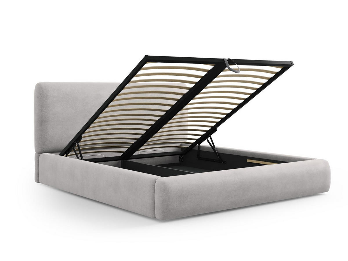 BETT mit Bettkasten und Kopfteil Colonel aus Chenille-Stoff hellgrau 200x200cm - Hellgrau, Textil (200/200cm) - Cosmopolitan Design