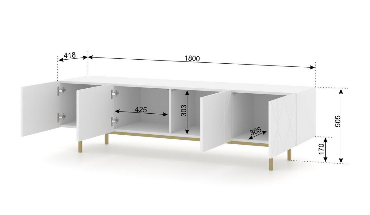 TV LOWBOARD Weiß 180/50,5/42 - Weiß, Holzwerkstoff (180/51/42cm) - RAUMHIRSCH FURNITURE