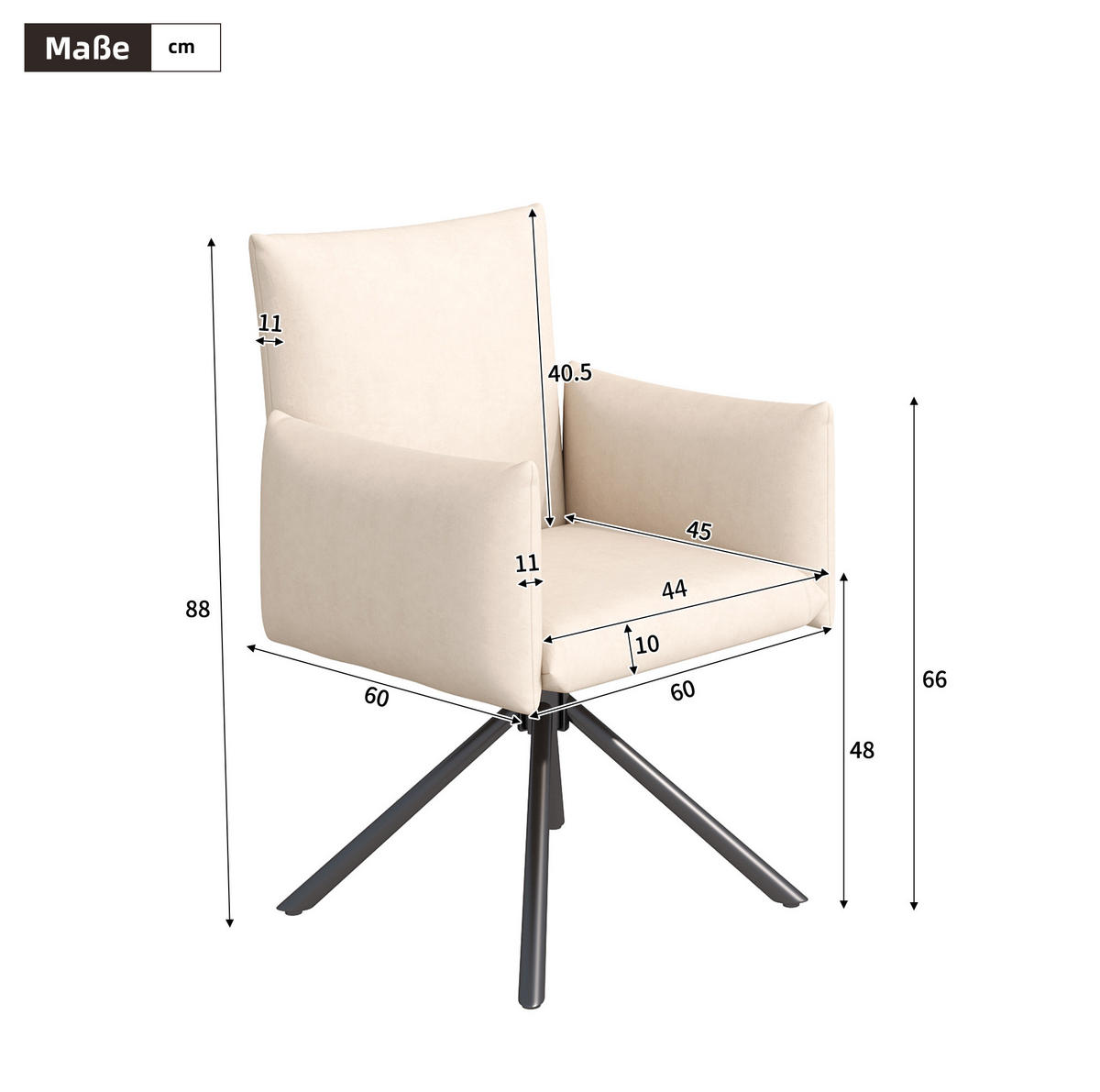 SESSEL 2er-Set 360° drehbar Samt Beige - Beige, Metall (60/88/60cm) - Meubliv