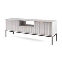 LOWBOARD Eternas 2T 1S Grau 154/56/39 cm – schwarze Füße, mit geriffelten Fronten und offener Ablage - Schwarz/Grau, Holzwerkstoff (154/56/39cm) - AX Living